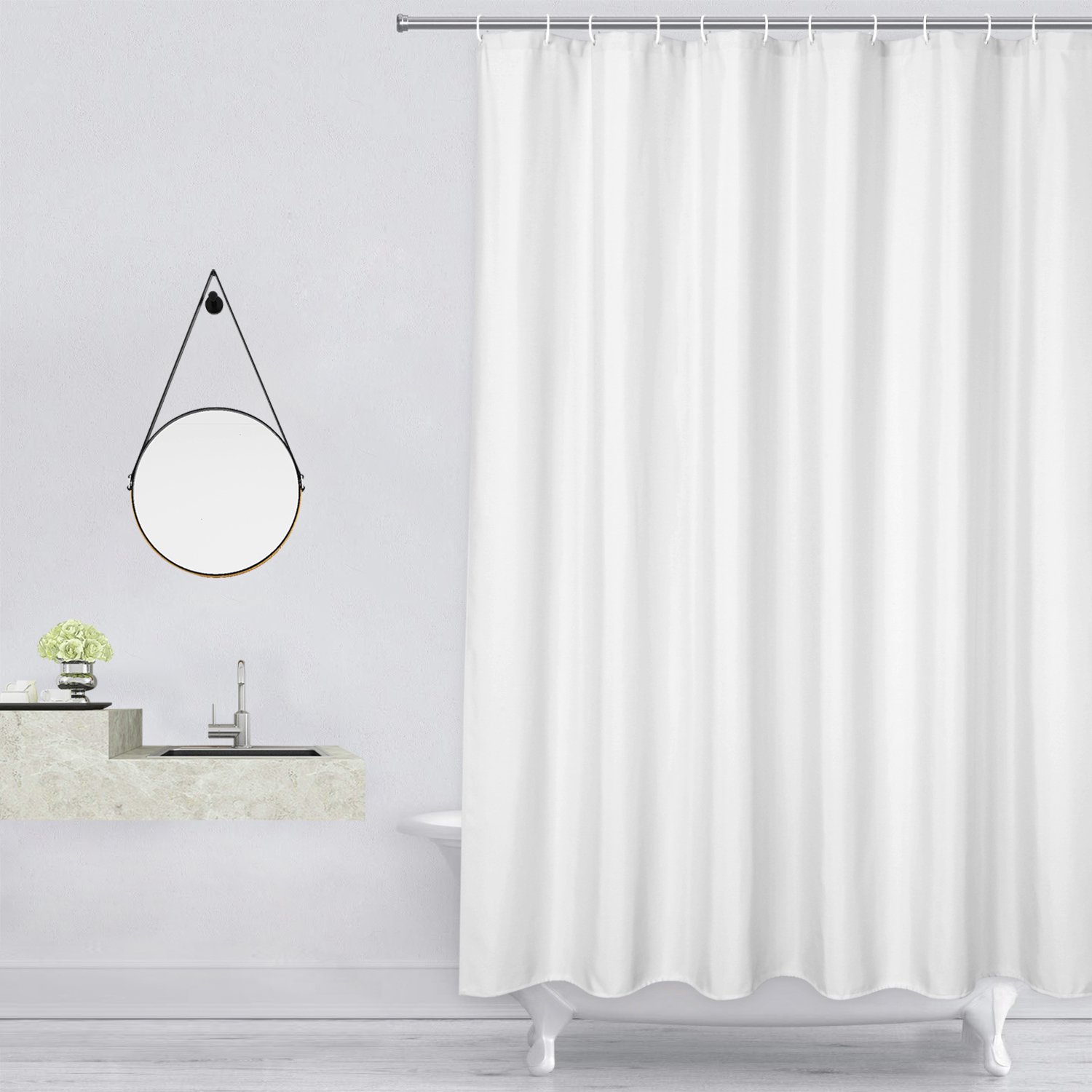 HoerFuriy - Apartment Linnenachtig Polyester Douchegordijn - Hotel Kwaliteit - Waterafstotend En Schimmelbestendig - Met Gewichtzoom - Voor Badkamer - Wit - 183 x 183 cm