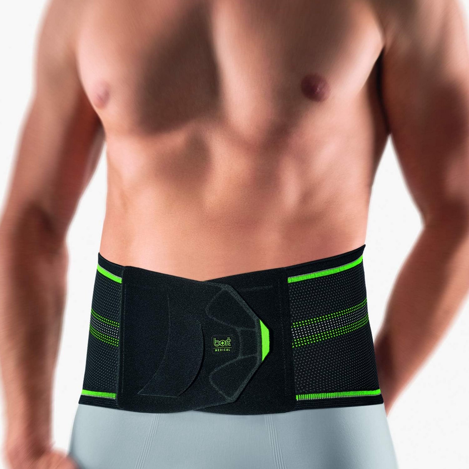 BORT StabiloBasic Sport Rugbandage met Pelotte – Onderrug – Lendensteun – Zwart/Groen – Maat 4