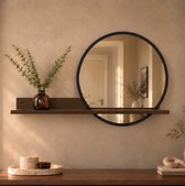 Ronde wandspiegel met plank brons - Zwarte hal spiegel diameter 51 cm - Spiegel met wandplank- Woonkamer - Badkamer - Toilet - Spiegelplank - By Bresi Belvi Brons