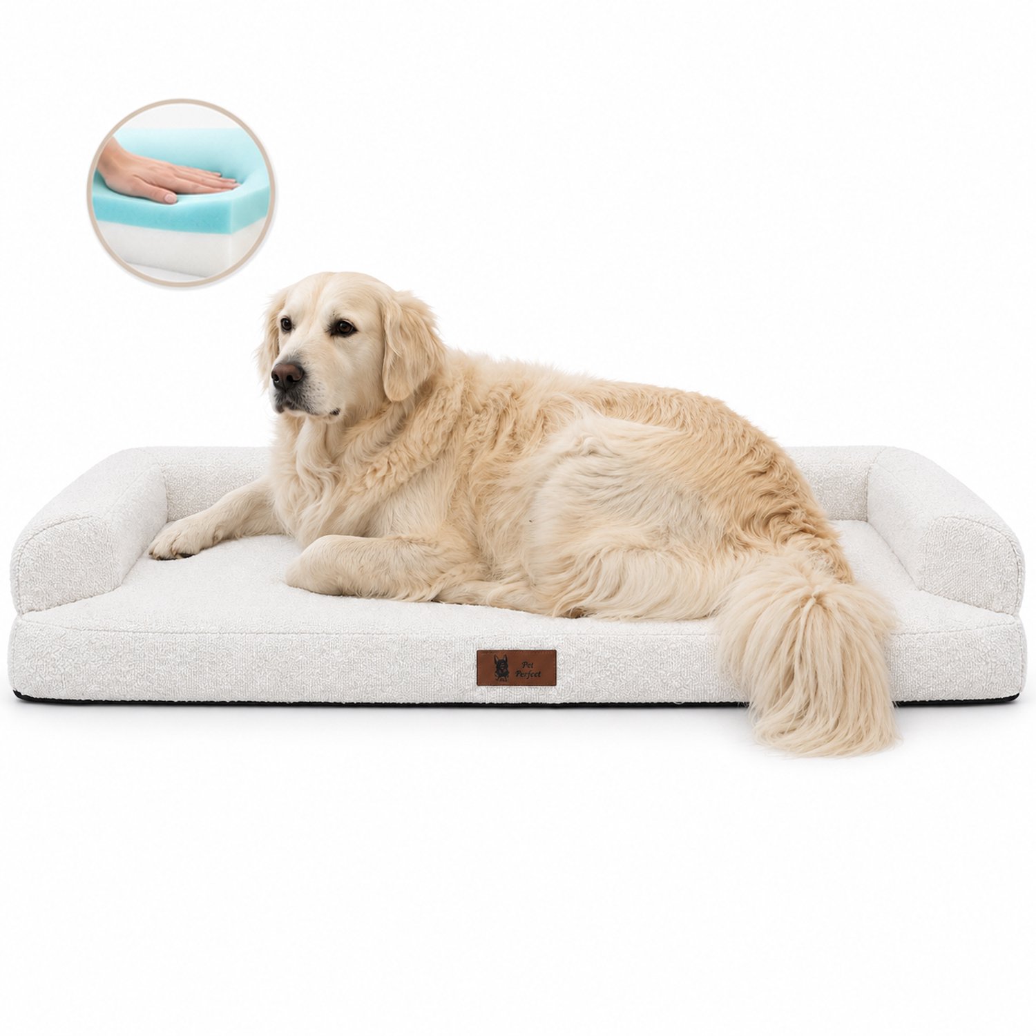 Pet Perfect BonoBed Sofa Orthopedische Hondenmand - Memory Foam - Wasbaar Hondenbed - Verhoogde Rand - Waterafstotende Binnenhoes - 131x93 cm - XXL - Bouclé Beige