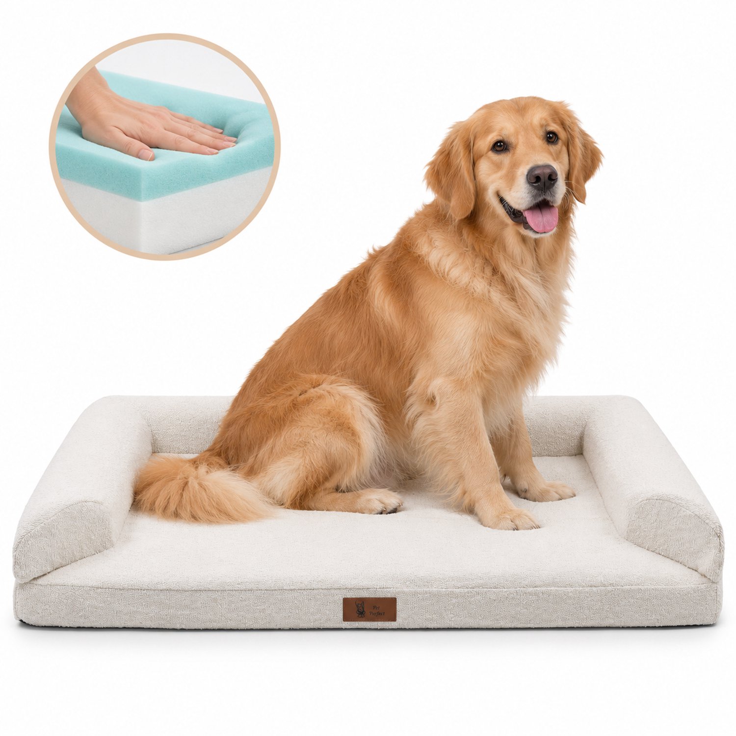 Pet Perfect BonoBed Sofa Orthopedische Hondenmand - Memory Foam - Wasbaar Hondenbed - Verhoogde Rand - Waterafstotende Binnenhoes - 112x81 cm - XL - Bouclé Beige