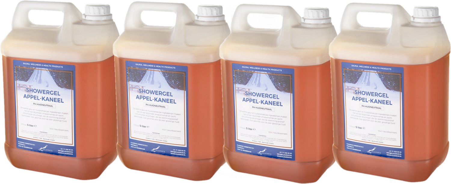 Claudius Douchegel Appel-Kaneel 5 liter - set van 4 stuks - showergel - navulling - voordeelverpakking