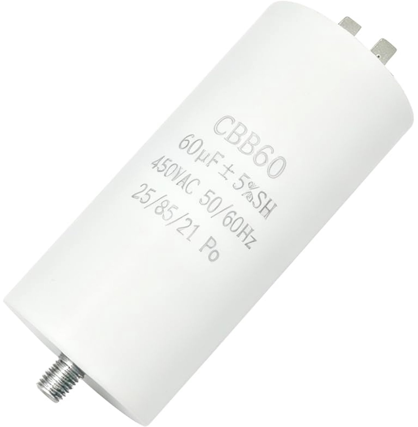 motorloopcondensator 60UF - 50 x 100 mm - vocht- en hittebestendig - geschikt voor wasmachine en droger - m-winkel