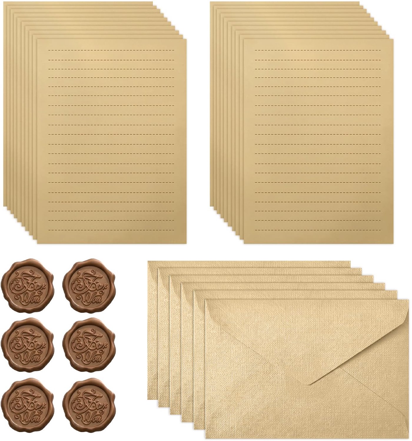 Vintage Briefpapier Set met Enveloppen en Wax Seal Stickers