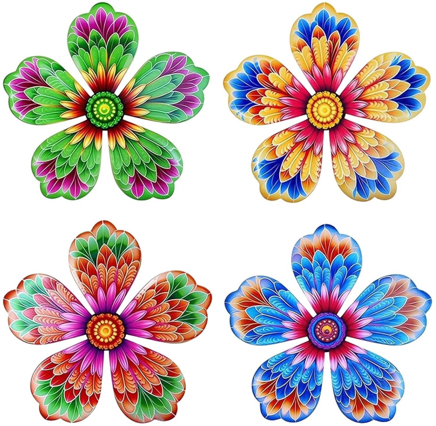 Set van 4 Houten Bloemen Wanddecoratie voor Binnen en Buiten