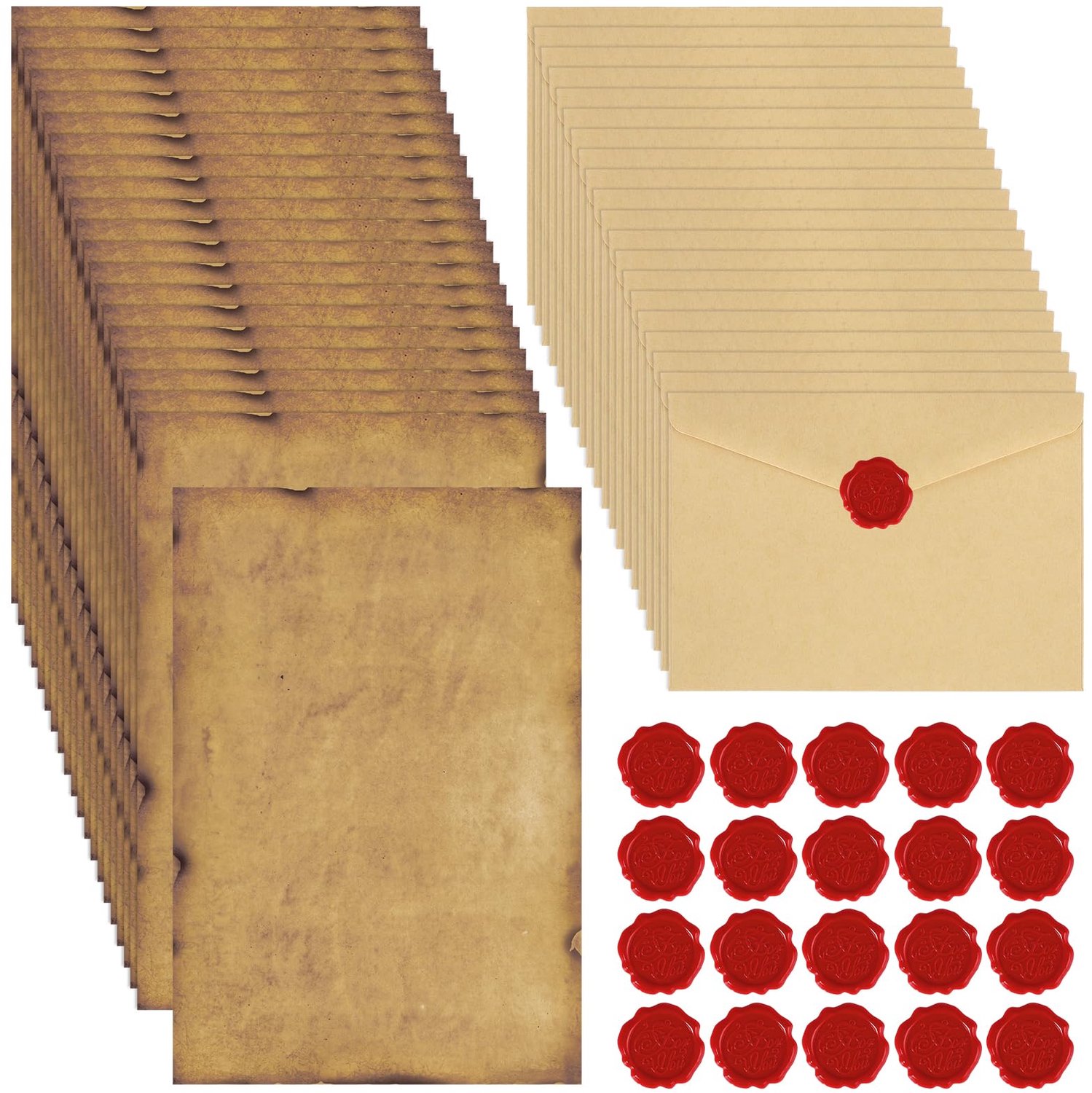 60-delige Vintage Briefpapier Set met Enveloppen en Wax Stickers