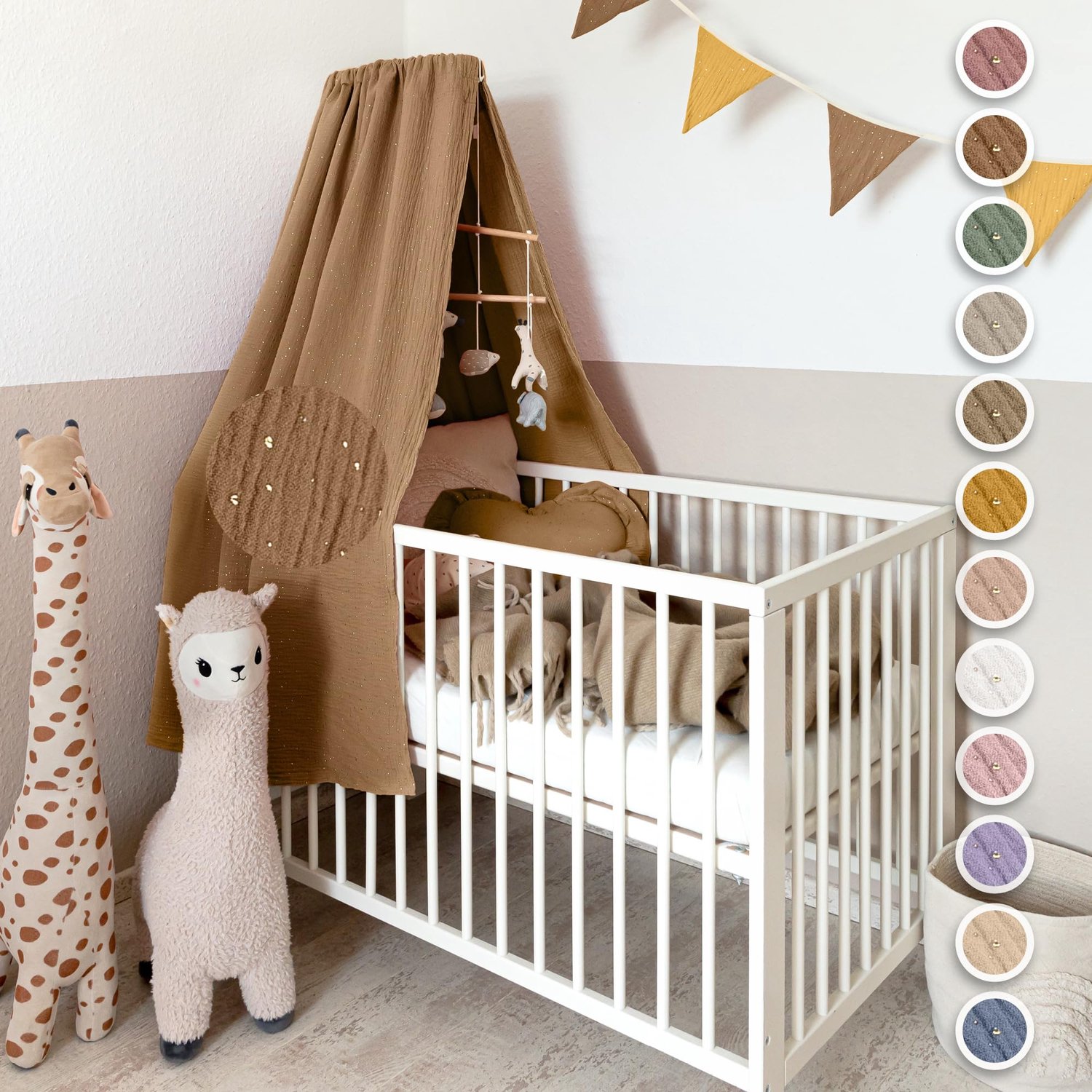 Babybed Canopy van 100% Katoen met Gouden Applicaties