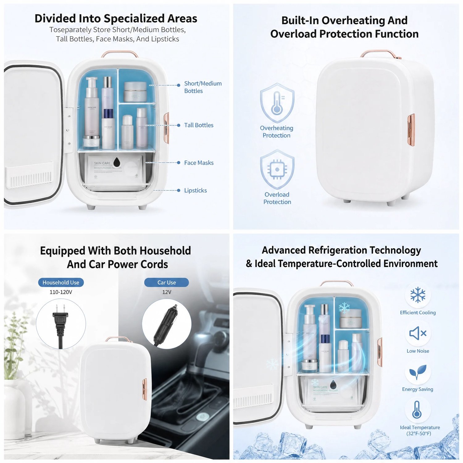 Veya Mini koelkast wit roségoud - Skincare fridge - 12L opbergruimte - 29 × 25 × 44 cm - Koelen en verwarmen - Stijlvol design