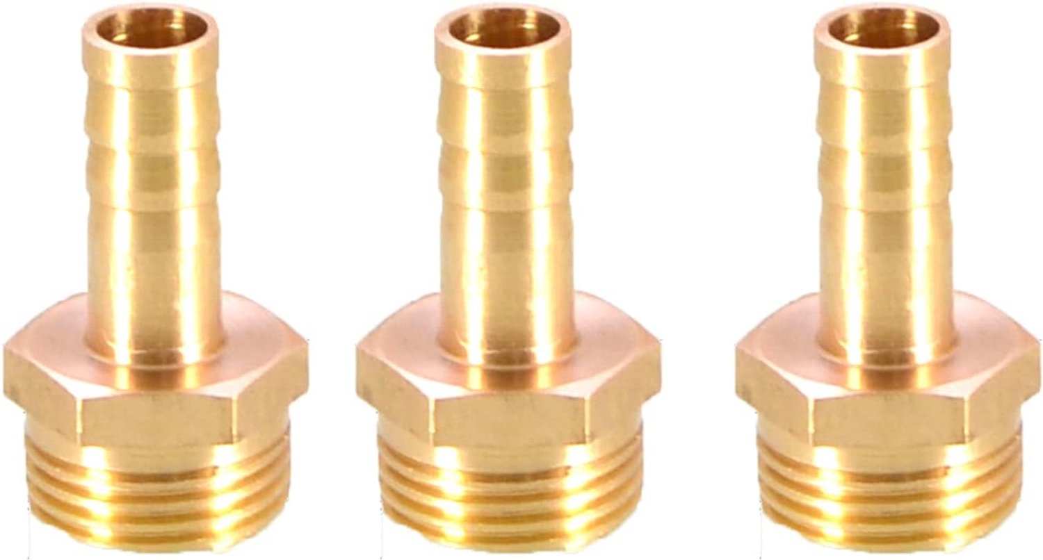 Slangkoppeling 8mm tot 3/8" - massief messing - strakke afdichting - voor lucht, water en brandstof - 3 stuks - ServiceTopper
