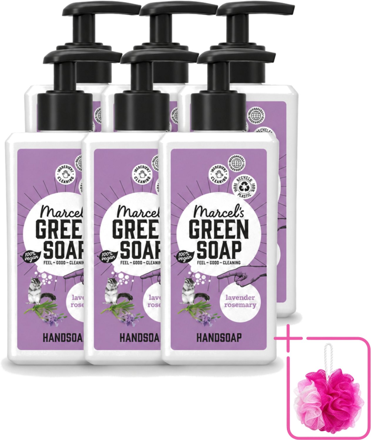 6 x Marcel's Green Soap - Handzeep - Lavendel & Rozemarijn - Zachte verzorging - 250 ml - Bulkverpakking - Handzeep - Douchemop - Handen verzorgen