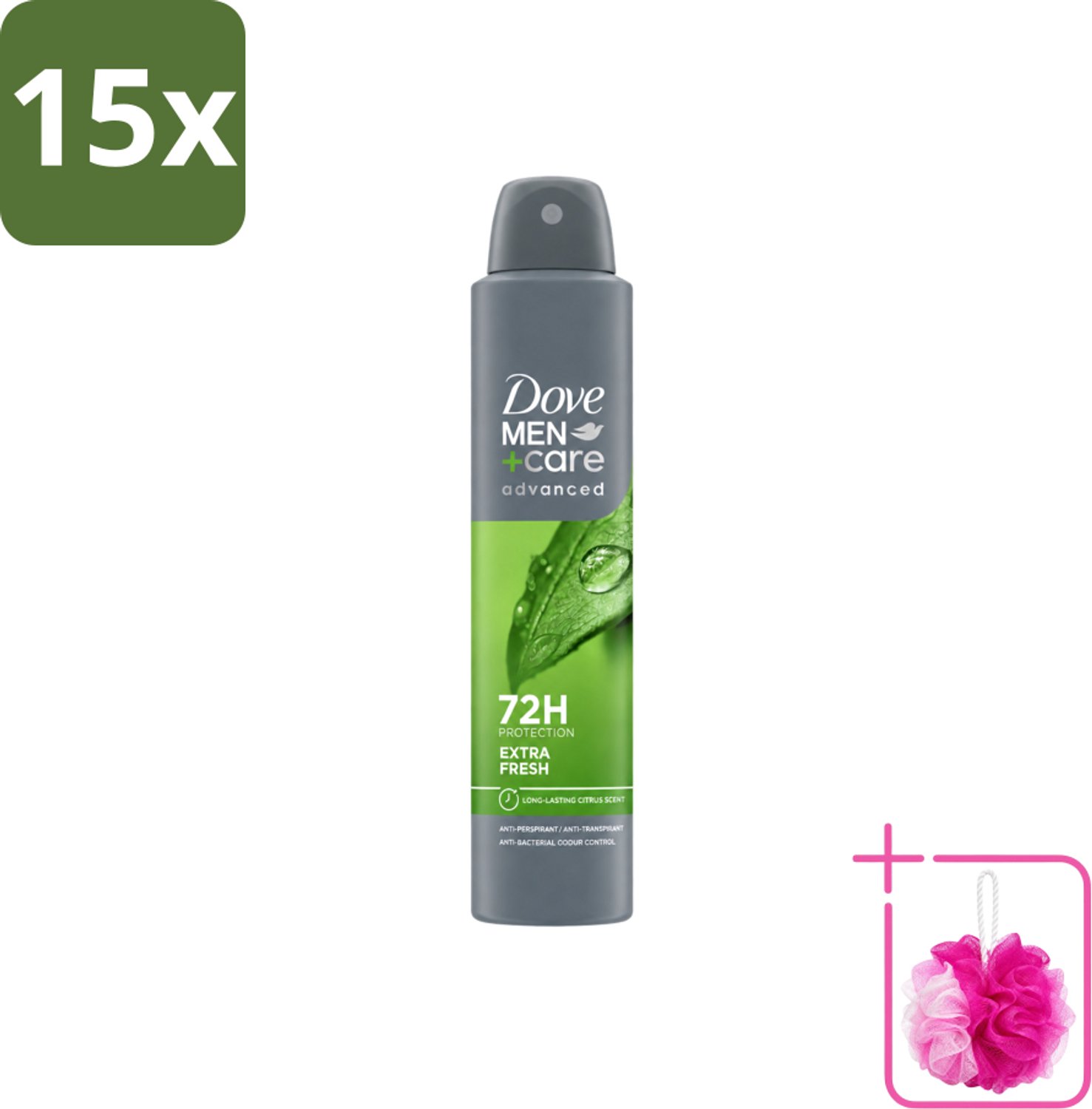 15 x Dove Men+Care Deodorant Spray - Extra Fresh - 200 ml - Bulkverpakking - Deodorant spray - Douchemop - Zweetvermindering