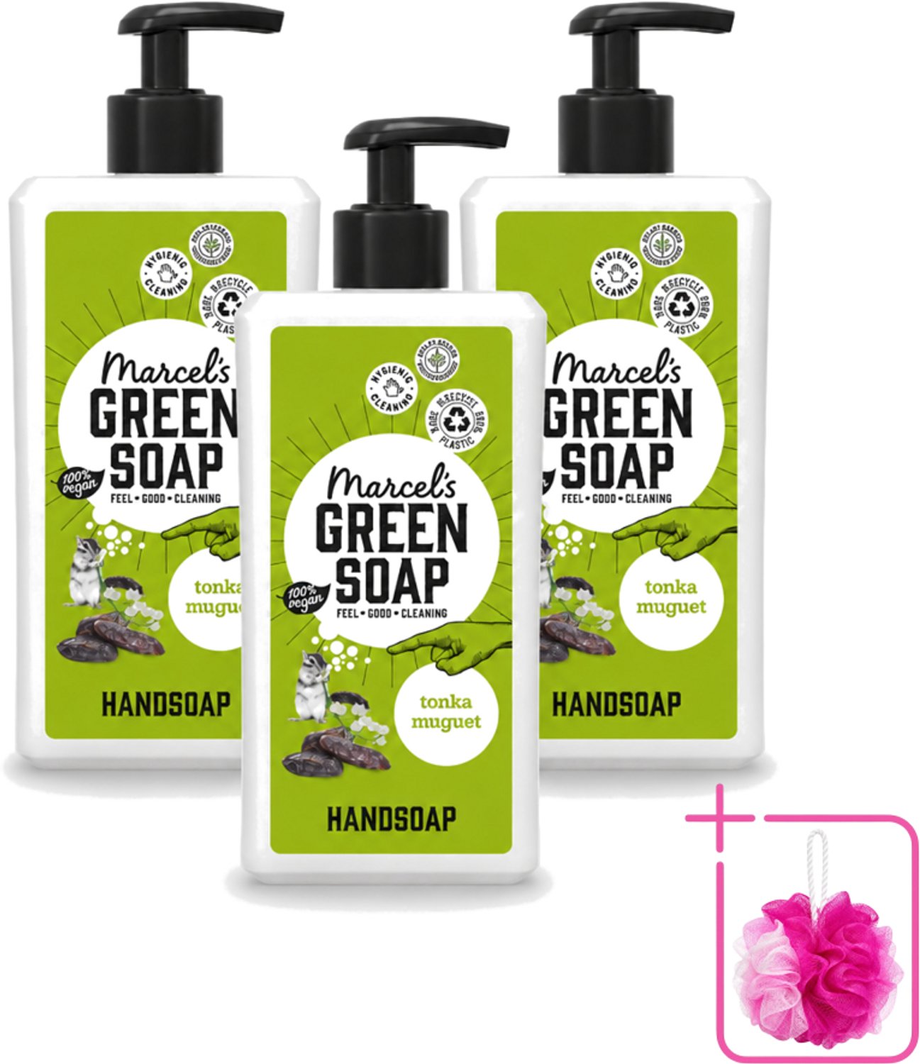 3 x Marcel's Green Soap - Handzeep - Tonka & Muguet - Zachte verzorging - 500 ml - Bulkverpakking - Handzeep - Douchemop - Natuurlijke handzeep