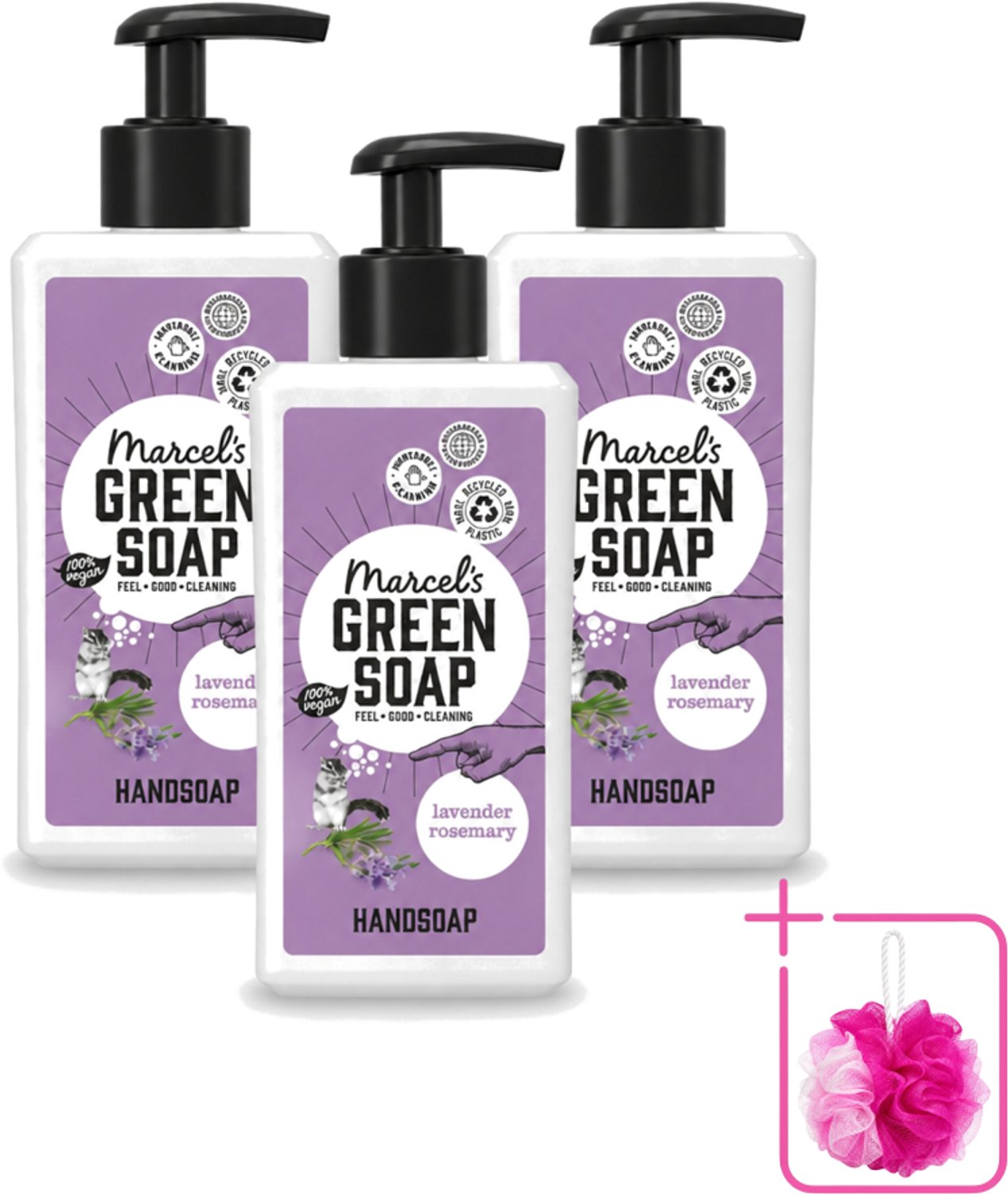3 x Marcel's Green Soap - Handzeep - Lavendel & Rozemarijn - Zachte verzorging - 250 ml - Bulkverpakking - Handzeep - Douchemop - Handen verzorgen