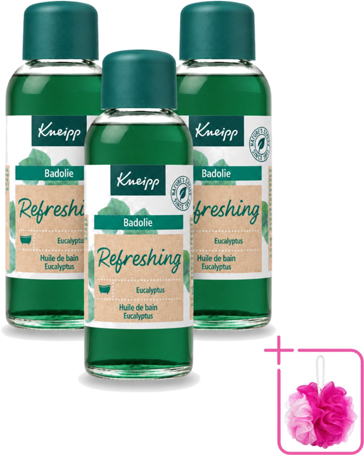 3 x Kneipp - Badolie - Refreshing Eucalyptus - 100 ml - Bulkverpakking - Badolie mint eucalyptus - Douchemop - Badolie eucalyptus