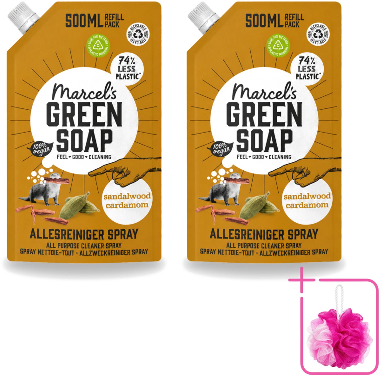 2 x Marcel's Green Soap - Allesreiniger Spray - Navulling - Sandelhout & Kardemon - Frisse reiniging - 500 ml - Bulkverpakking - Allesreiniger spray - Douchemop - Natuurlijke reiniger