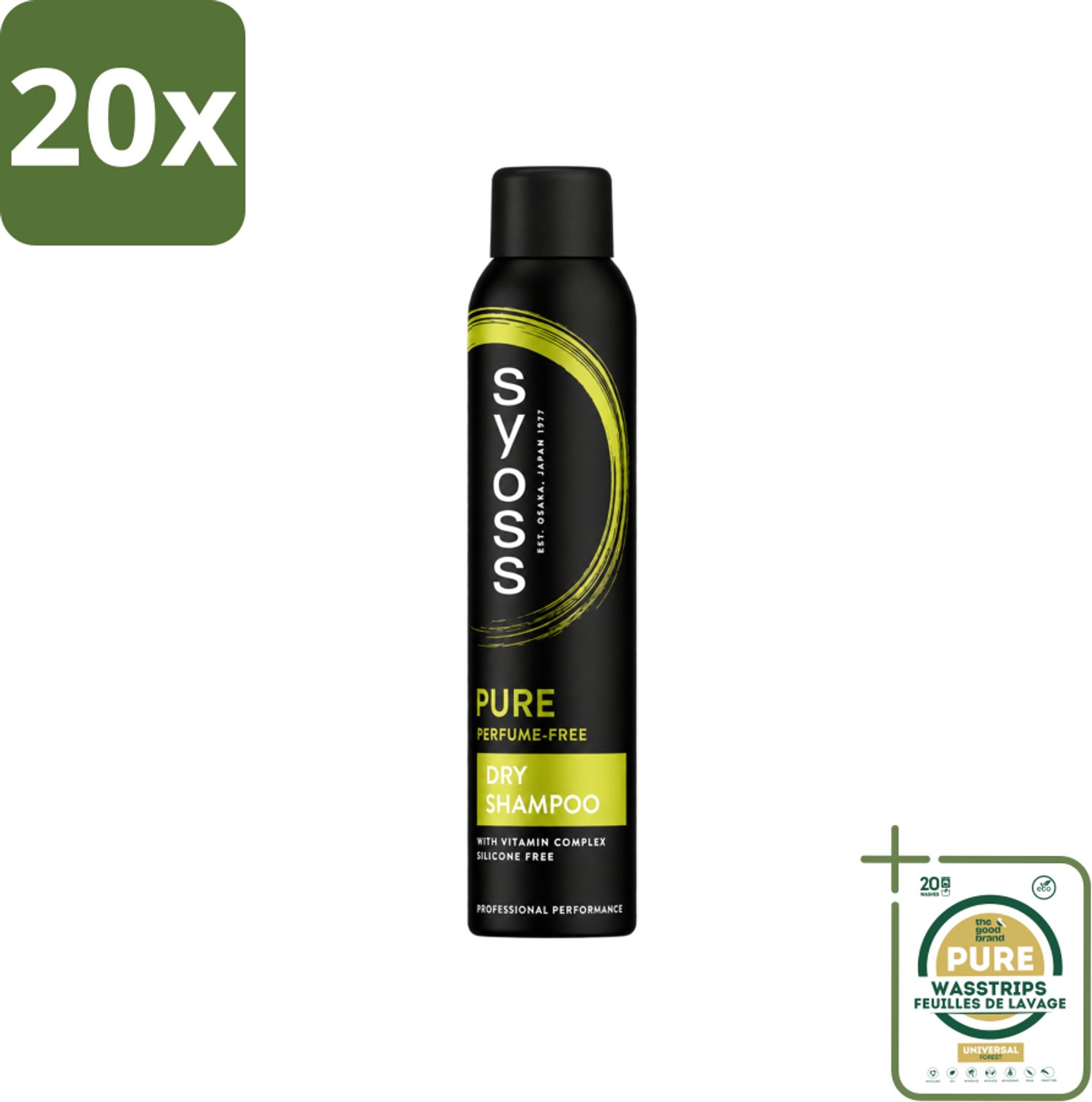 20 x SYOSS - Pure - Perfume Free - Droogshampoo - Shampoo - Langdurige Styling - 200ml - Wasstrips - Droogshampoo - Fris Haar - Haargevoel - Haarverzorging - Salonkwaliteit