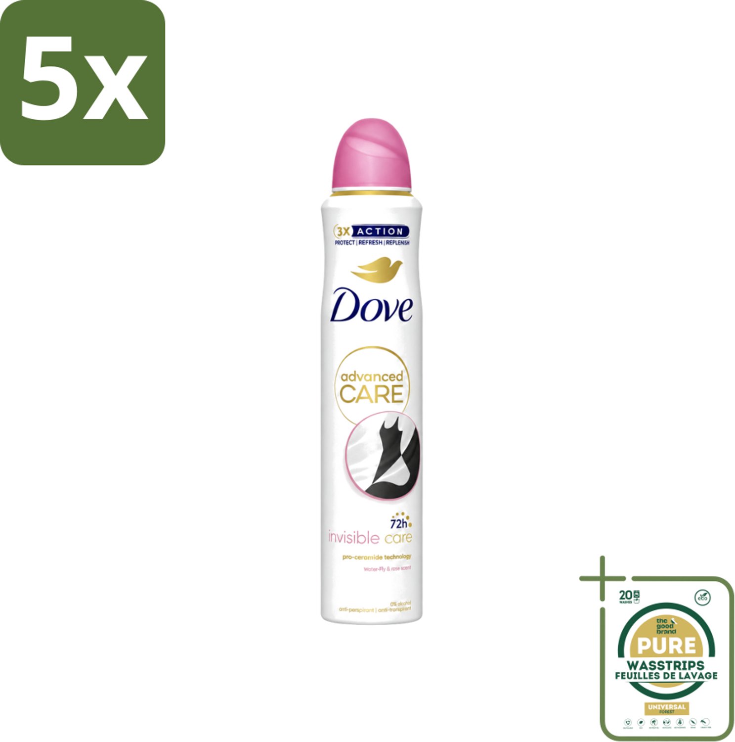 5 x Dove Deodorant Spray - Invisible Care - 200 ml - Wasstrips - Deodorant Spray - Anti-Transpirant - Zweetbehandeling - Onzichtbare Bescherming - Frisheid
