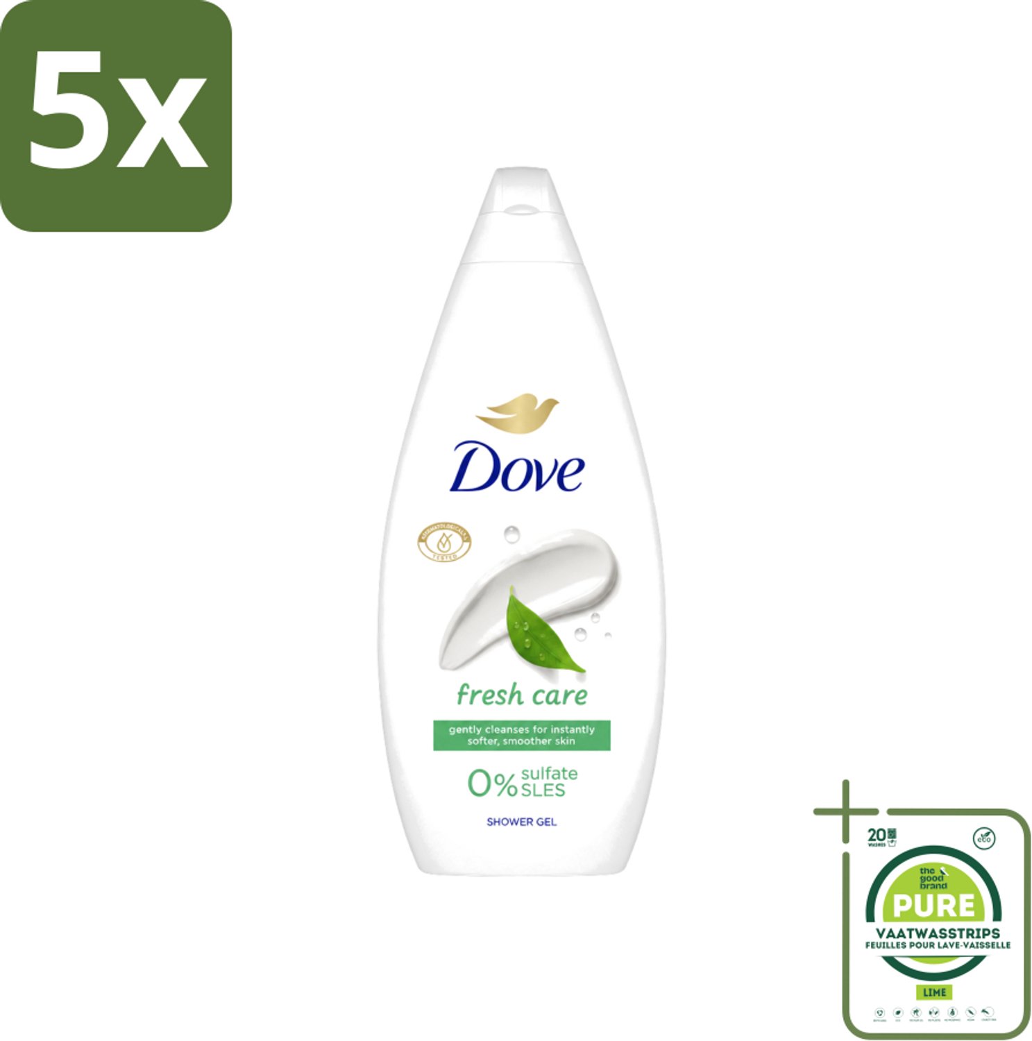 5 x Dove Douchecrème - Fresh Care - 720 ml - Grootverpakking - Vaatwasstrips - Douchecrème - Huid Verzorging - Droge Huid - Hydratatie - Zachte Huid