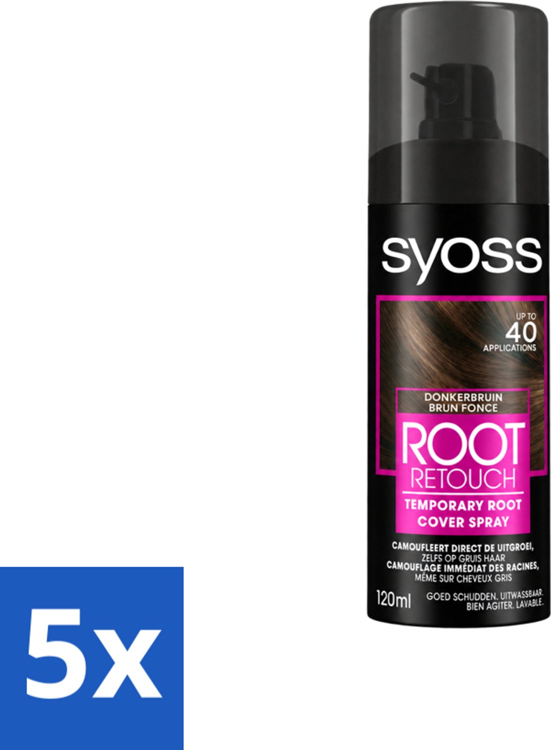5 x SYOSS - Uitgroeispray Donker Bruin - Snelle Tussenoplossing voor Uitgroei - Voordeelverpakking - 5 stuks