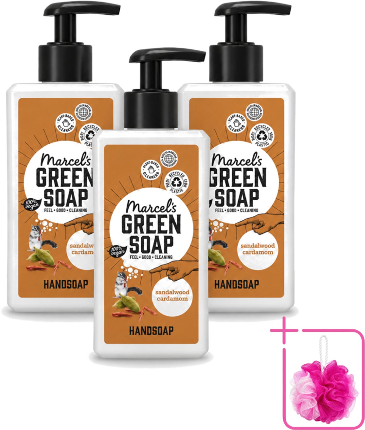 3 x Marcel’s Green Soap – Handzeep – Sandelhout & Kardemom – 250 ml - Bulkverpakking - Handzeep - Douchemop - Natuurlijke handzeep
