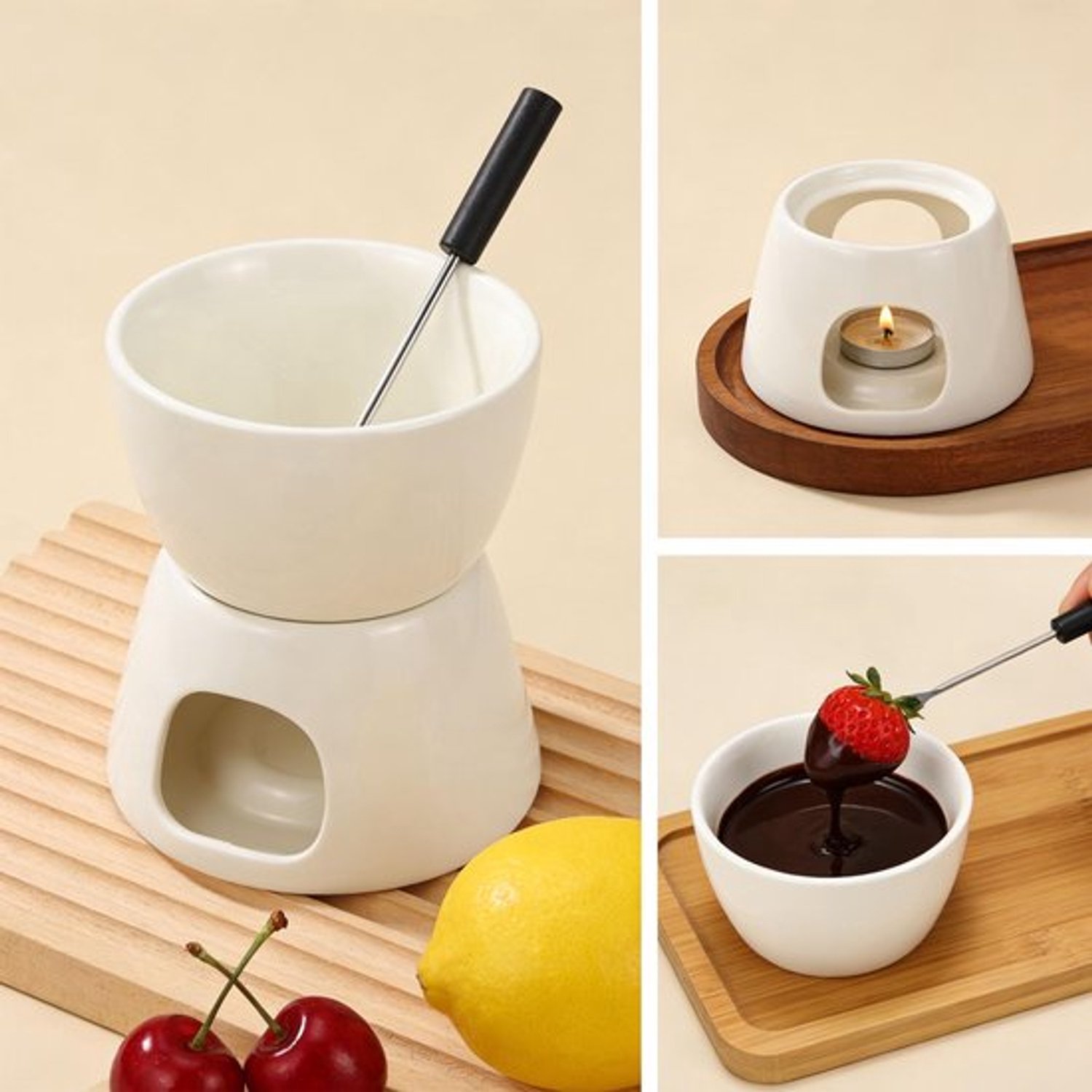 Fonduepan Keramische Chocoladefondue - 300 ml Inhoud - Porselein - Voor Thuisgebruik - Smeltpan – foto 6