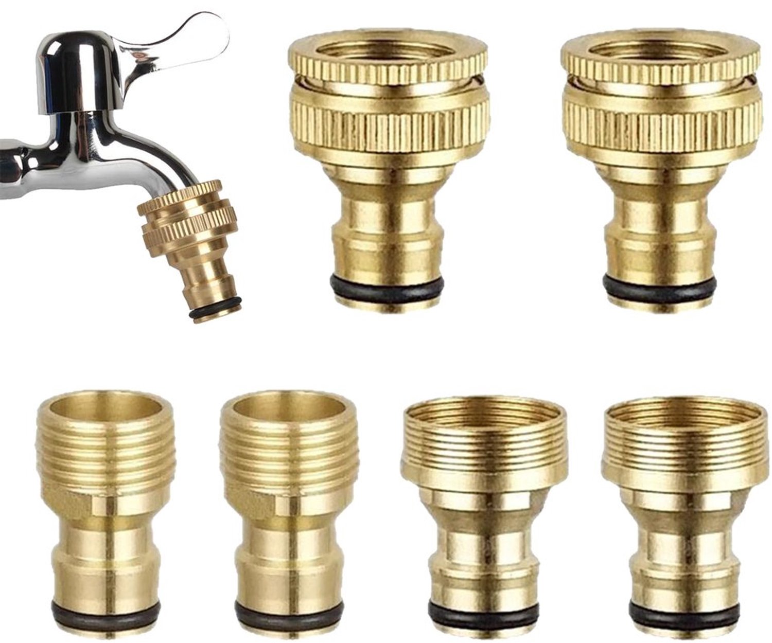 Set van 6 Messing Tuinslang Adapters - Universele 1/2 en 3/4 Inch Verbindingen