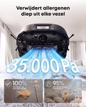 Robotstofzuiger die allergenen verwijdert met 35.000Pa zuigkracht, inclusief statistieken voor huisdierhaar en huisstofmijt.
