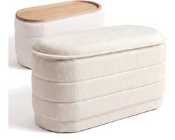 Salvik Poef Groot - Opbergpoef - Omkeerbare Deksel - Crème - 75,5 cm