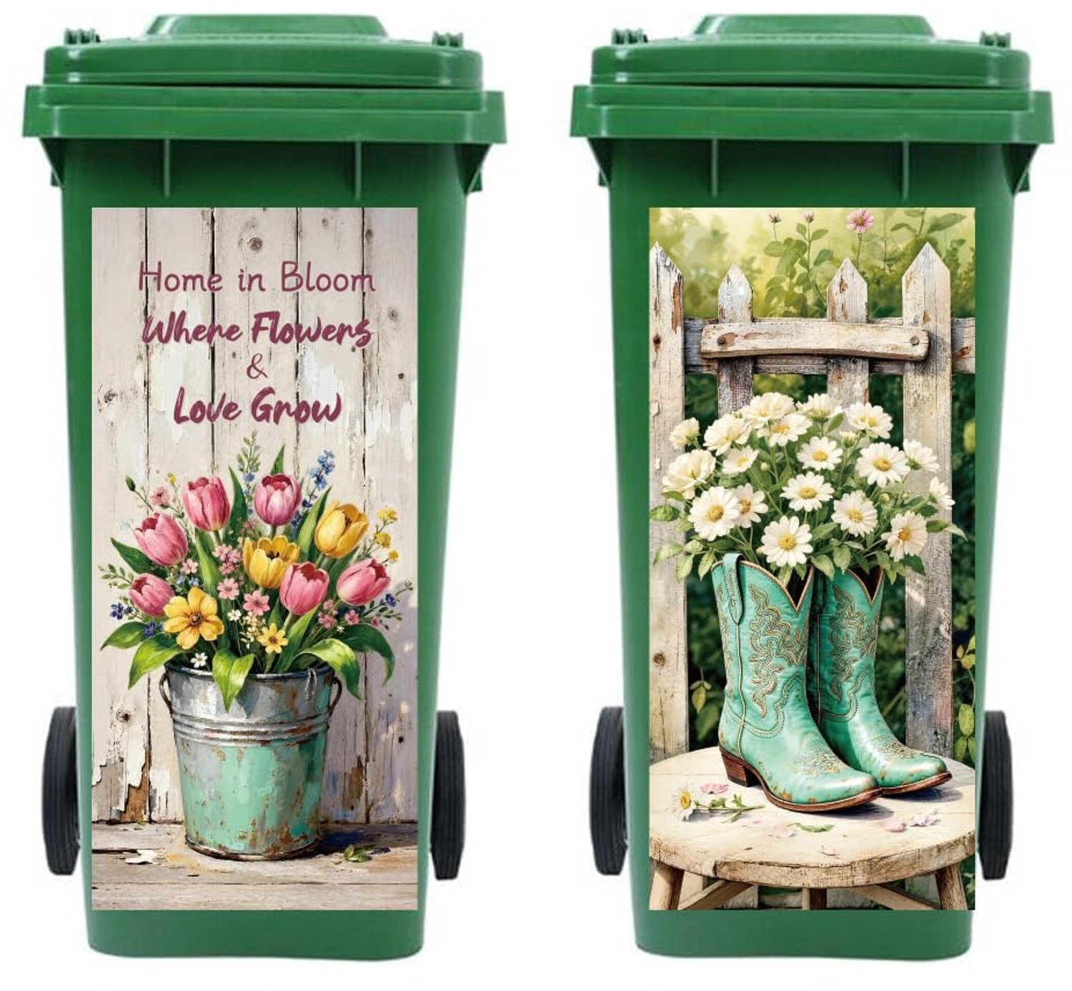 2 Stuks Retro Tulpen en Madeliefjes Stickers voor Afvalcontainers