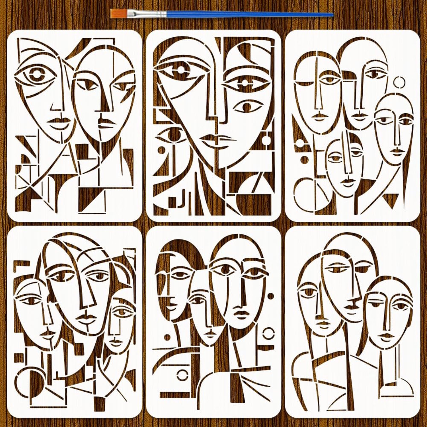 Set van 6 Abstracte Karakterstencils - Schilderen van Menselijke Gezichten