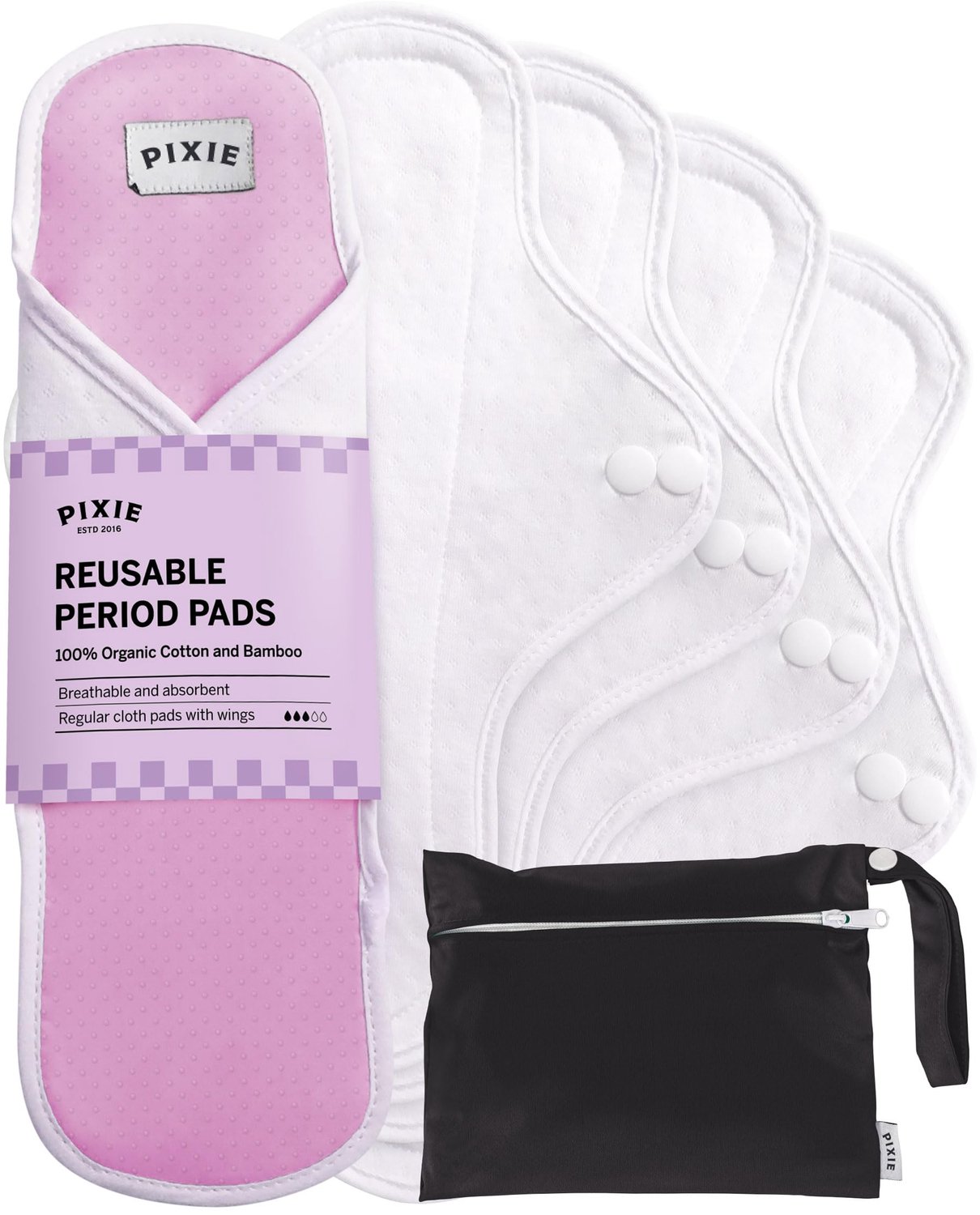 100% Organische Herbruikbare Katoenen Menstruatiepads (Set van 5)