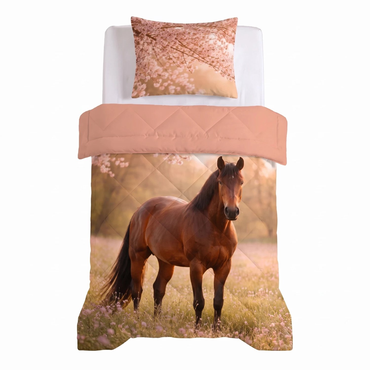 Bedsupplies - Lazy Kinderdekbed - Wasbaar Dekbed - 140x200cm - Paard - Roze/Bruin