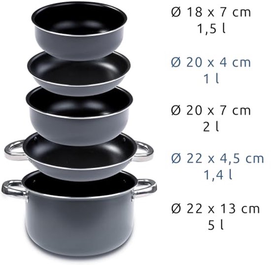 Kookset voor 6 Personen - 9-delig Aluminium Stapelbaar — afbeelding 2