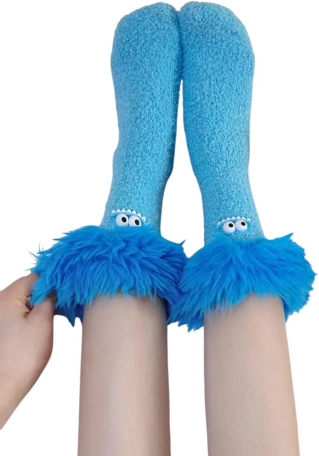 1 Paar Dames Warme Sokken – Zachte Fleece Slaapsokken Dikke Huissokken met Cartoonprint Comfortabele Pantoffelsokken Warme Vloersokken voor Dames Blauw