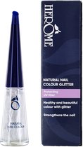 Herome Natural Nail Colour Glitter nagellak in flesje met blauwe dop en bijbehorende verpakking.