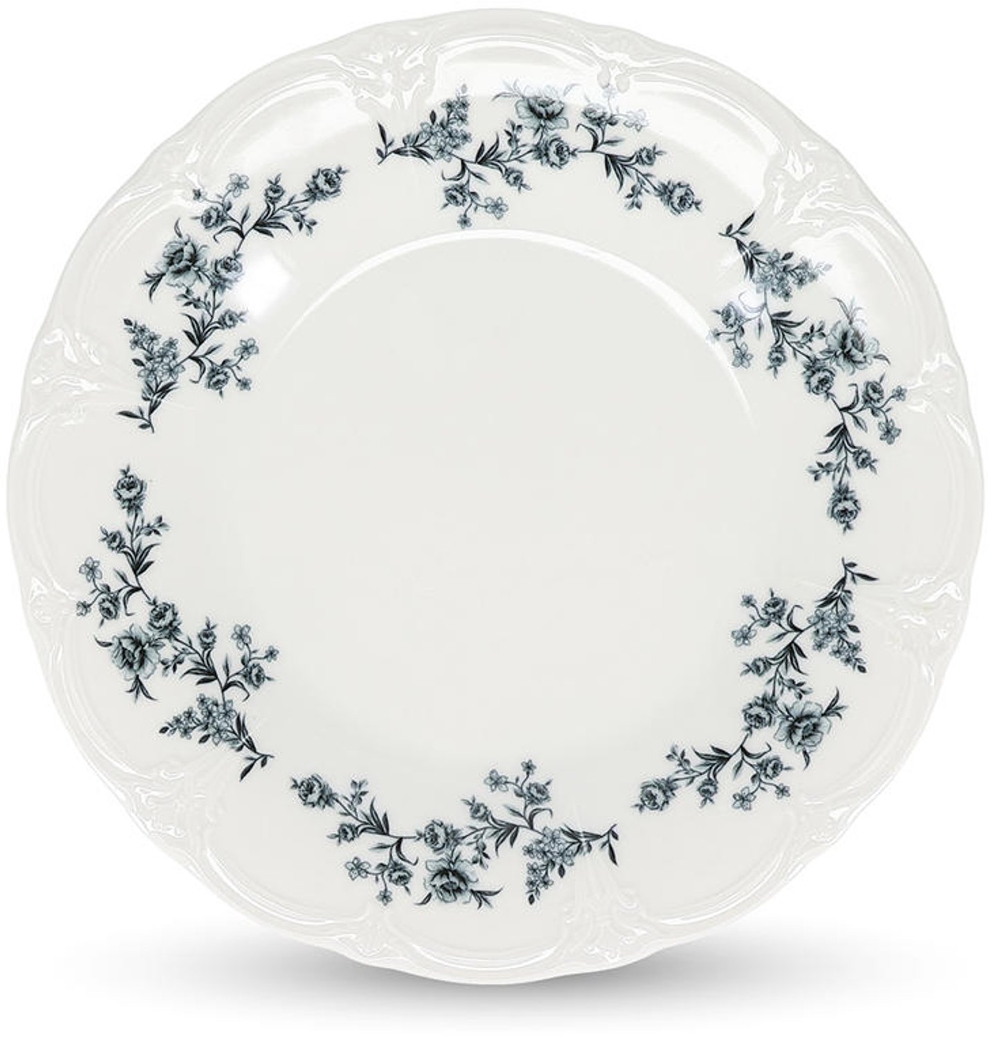 Fameilleur plat bord 27cm zwart flower Retro set van 6 - porseleinen eetbord en dinerbord, voor ontbijt, lunch, diner en hoofdgerecht, vaatwasser- en magnetronbestendig, voedselveilig, servies voor thuis, restaurant en horeca, mooi als cadeau