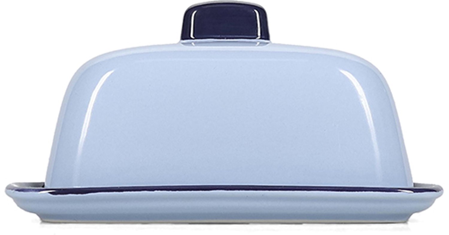 Fameilleur boterpot 16x10,5xH8cm blauw Duo - stenen opbergpot met deksel, voor koffie, thee, suiker, koekjes en boter, vaatwasser- en magnetronbestendig, voedselveilig, servies voor thuis, restaurant en horeca, mooi als cadeau