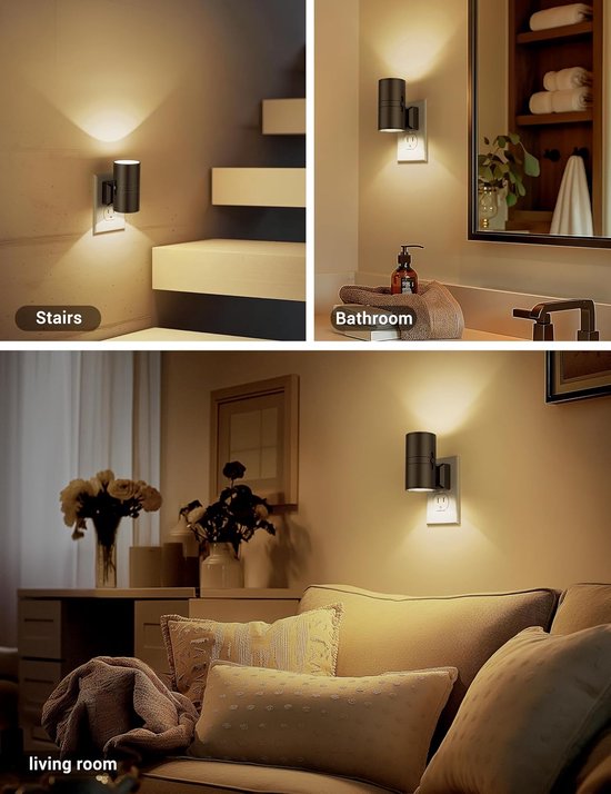 2 stuk - Nachtlampjes - Wandnachtlampjes - Dimbare nachtlampjes - Nachtlampjes met automatische sensor - Slaapkamerverlichting - Zwarte cilindervormige lampen - Babykamer Nachtlampje - Nacht Lamp — afbeelding 3