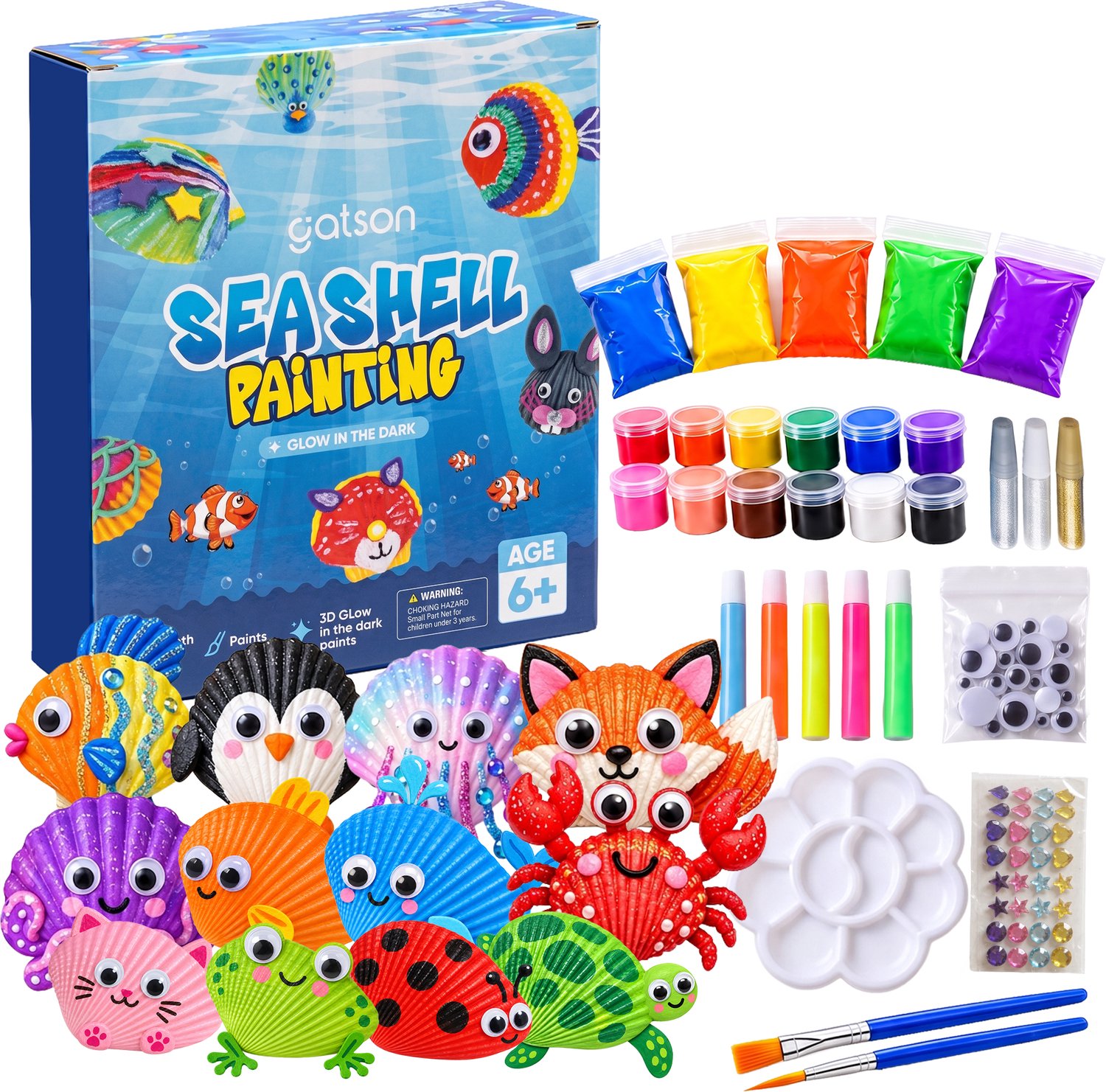 Gatson Schelpen Schilderen Pakket - Glow In The Dark - Happy Stones - Knutselpakket - Knutselen Meisjes & Jongens