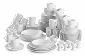 tectake® 100-delige Serviesset Salerno - Porseleinen Servies voor 12 Personen - Vaatwasser- en Magnetronbestendig - Bordenset - Wit