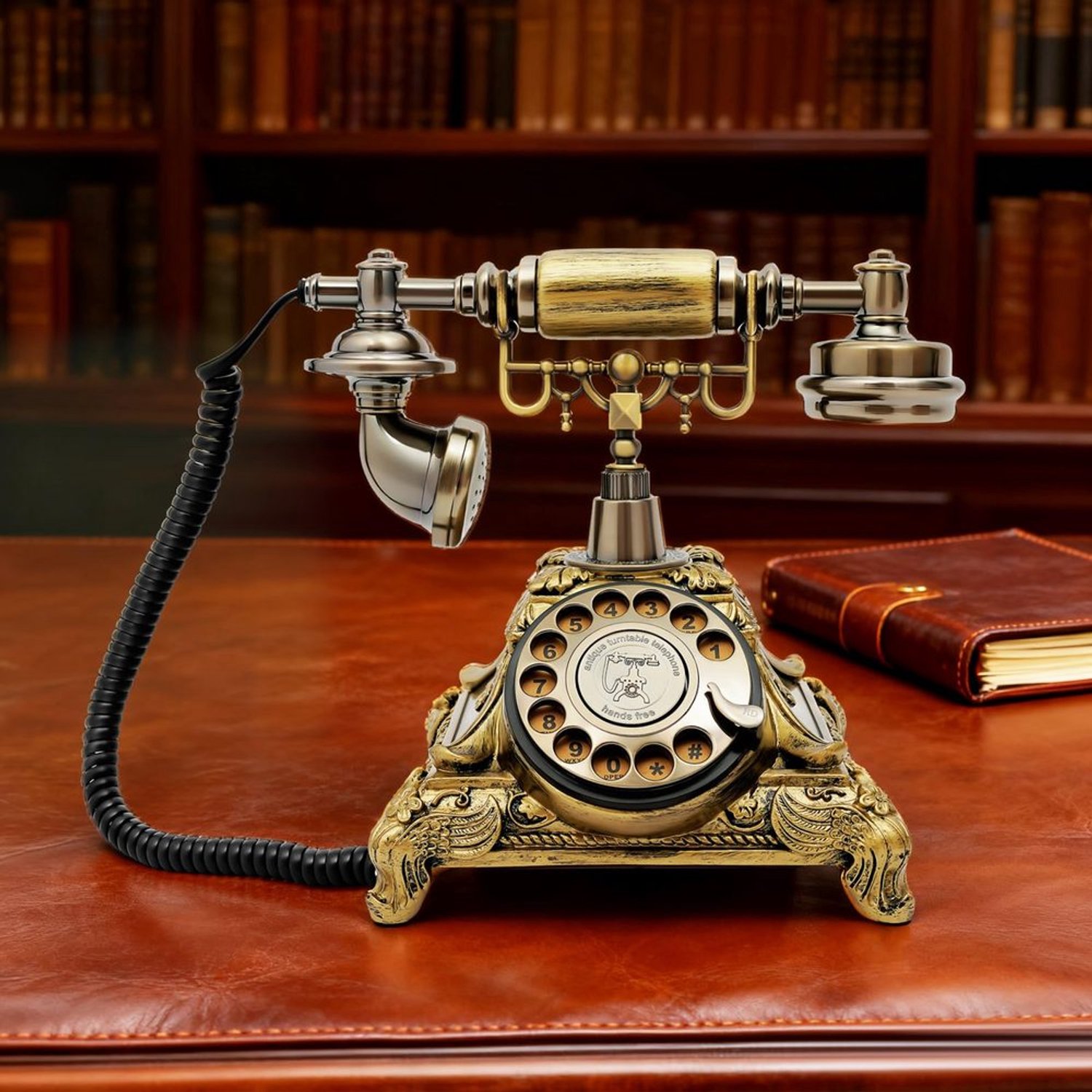 Vintage Telefoon met Schijf - Decoratieve Landlijn in Bronzen Kleur