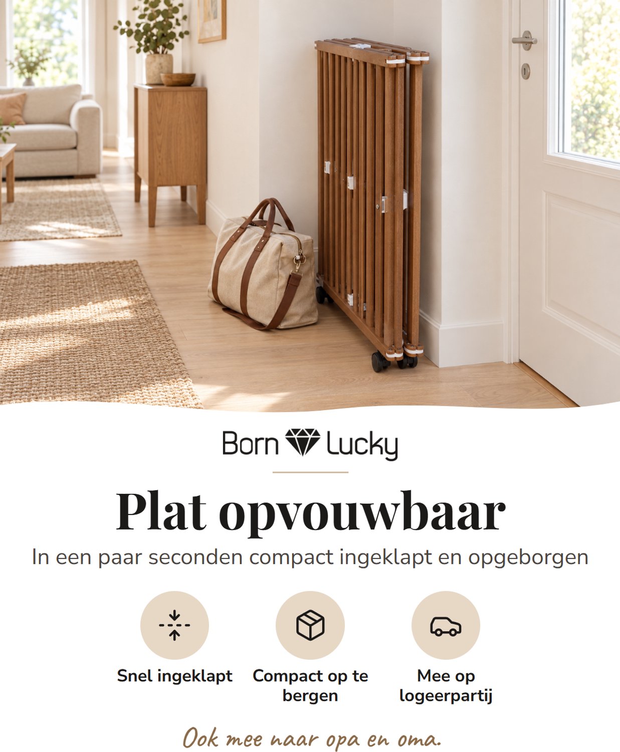 Born Lucky Opvouwbare Baby Box Flip Walnoot – foto 3