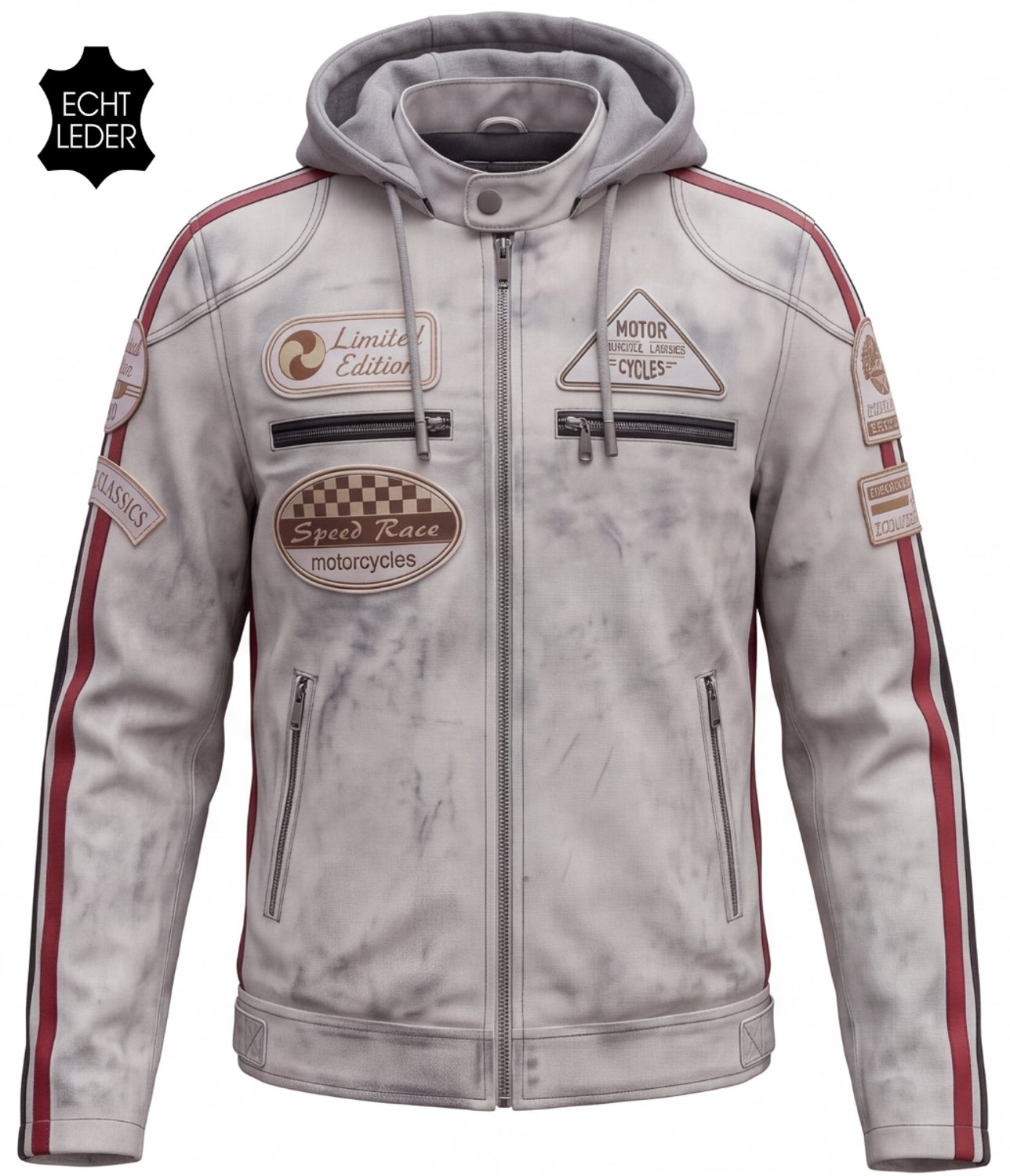 Vinto® Leren Jas Heren - 100% Echt Lams Leer - Winterjas - Biker Jack - Met Zakken en Binnenzak - Tussenjas met Capuchon - Winddicht - Grijs - Maat XL