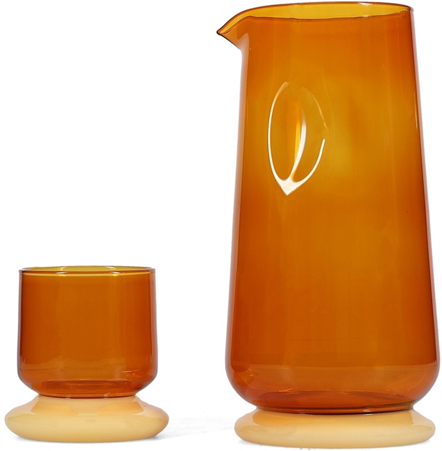 Fameilleur karaf 140cl met drinkglas sunset amber Marlo - glazen waterkaraf en schenkkan, voor water, wijn en sap, vaatwasserbestendig, voedselveilig, servies voor thuis, restaurant en horeca, mooi als cadeau
