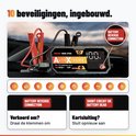 AutoXtreme starthulp met 10 ingebouwde beveiligingen en instructies voor foutmeldingen bij verkeerd aansluiten.