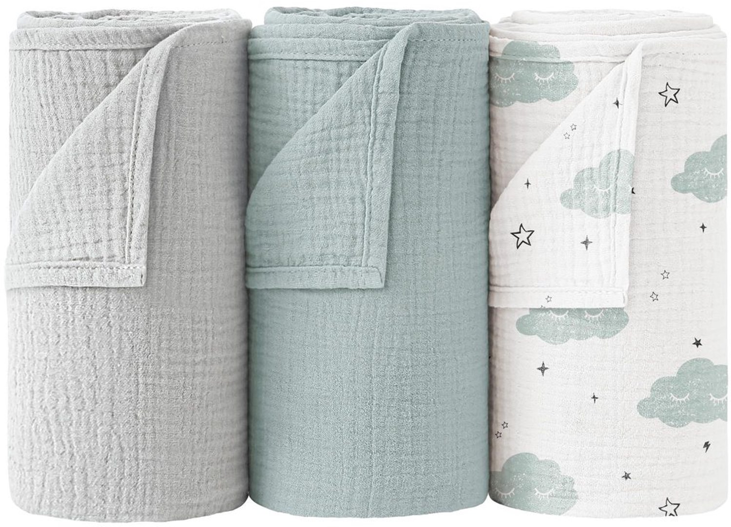 Muslin Swaddle Dekens - 100% Katoen - Set van 3 - Clouds