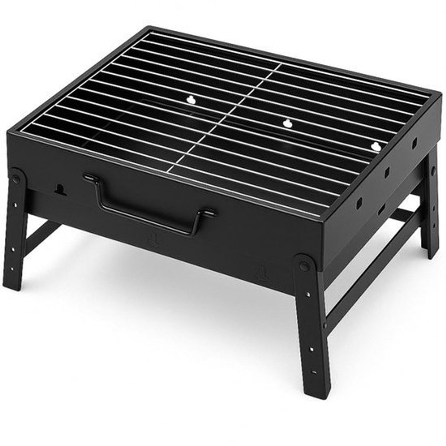 Draagbare houtskoolgrill in kofferformaat, compacte grill met handvat en uitneembare asopvangbak, ideaal voor tuin, balkon, camping, picknick en onderweg, perfect voor mobiele barbecues