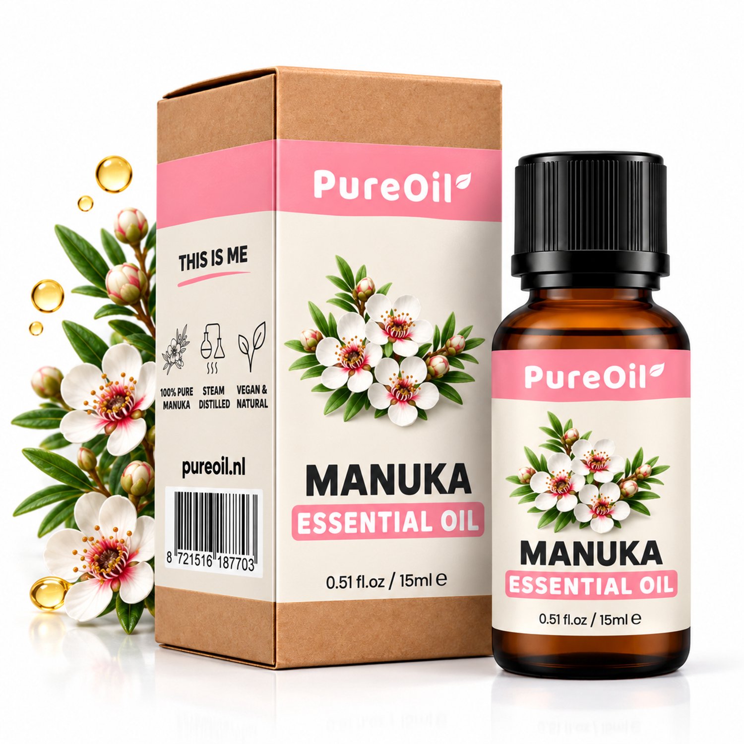PureOil® – Manuka Etherische Olie – 15ml – 100% Puur, Natuurlijk & Vegan – Voor Huid | Gezicht | Scalp | Diffuser | Aromatherapie