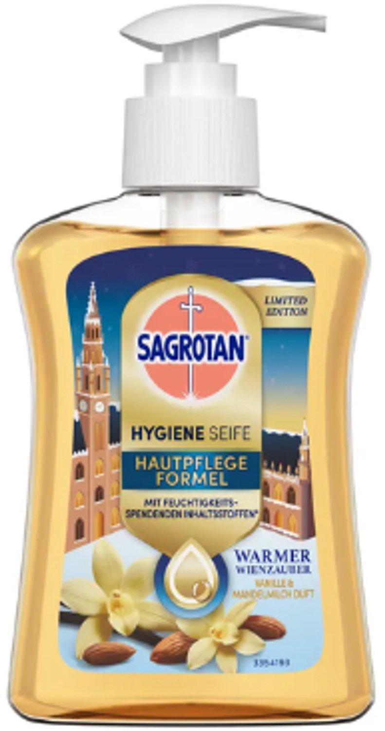 Sagrotan Vloeibare Handzeep 250 ml | Warmer Wienzauber - Vanille & Amandel - Verzorgende Handzeep - Zacht voor de huid - Sagrotan Hygiene Handzeep
