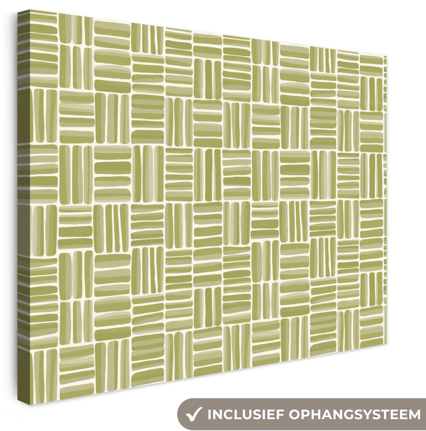 Canvas schilderij 40x30 cm - Exclusieve wanddecoratie Vlecht - Patroon - Groen - Muurdecoratie woonkamer - Slaapkamer decoratie - Kamer accessoires - Schilderijen op canvas